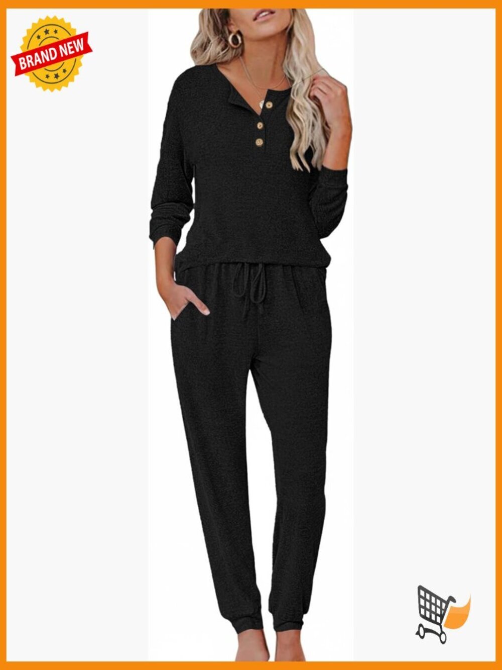 Womens Pajama Sets Long Sleeve Henley Neck 2 Piece Lounge Sleepwear S-XXL